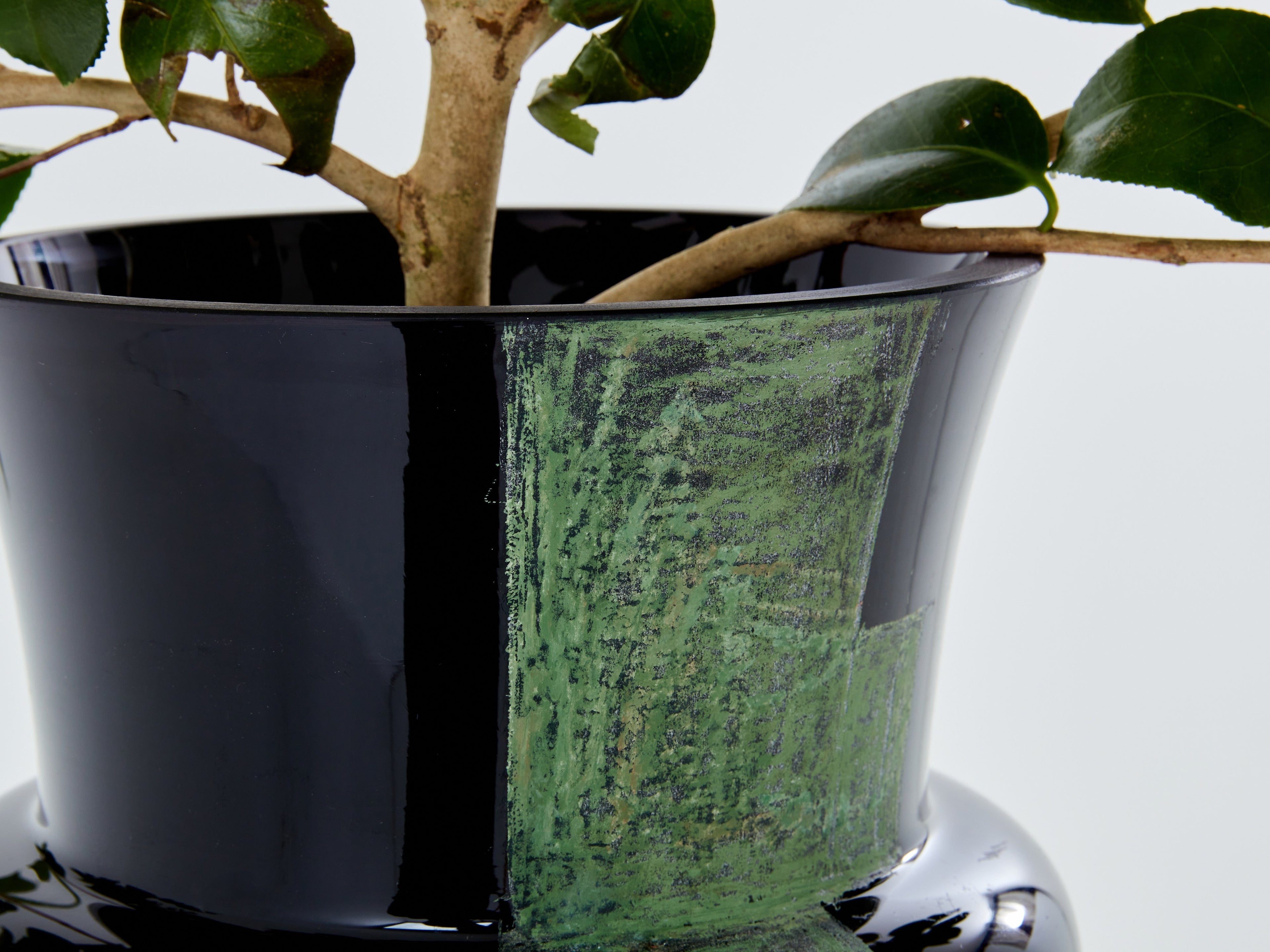 Anatole Riecke French Art Deco tall black opaline glass vase 1951