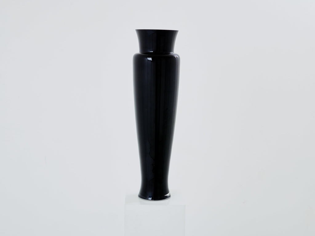 Anatole Riecke French Art Deco tall black opaline glass vase 1951
