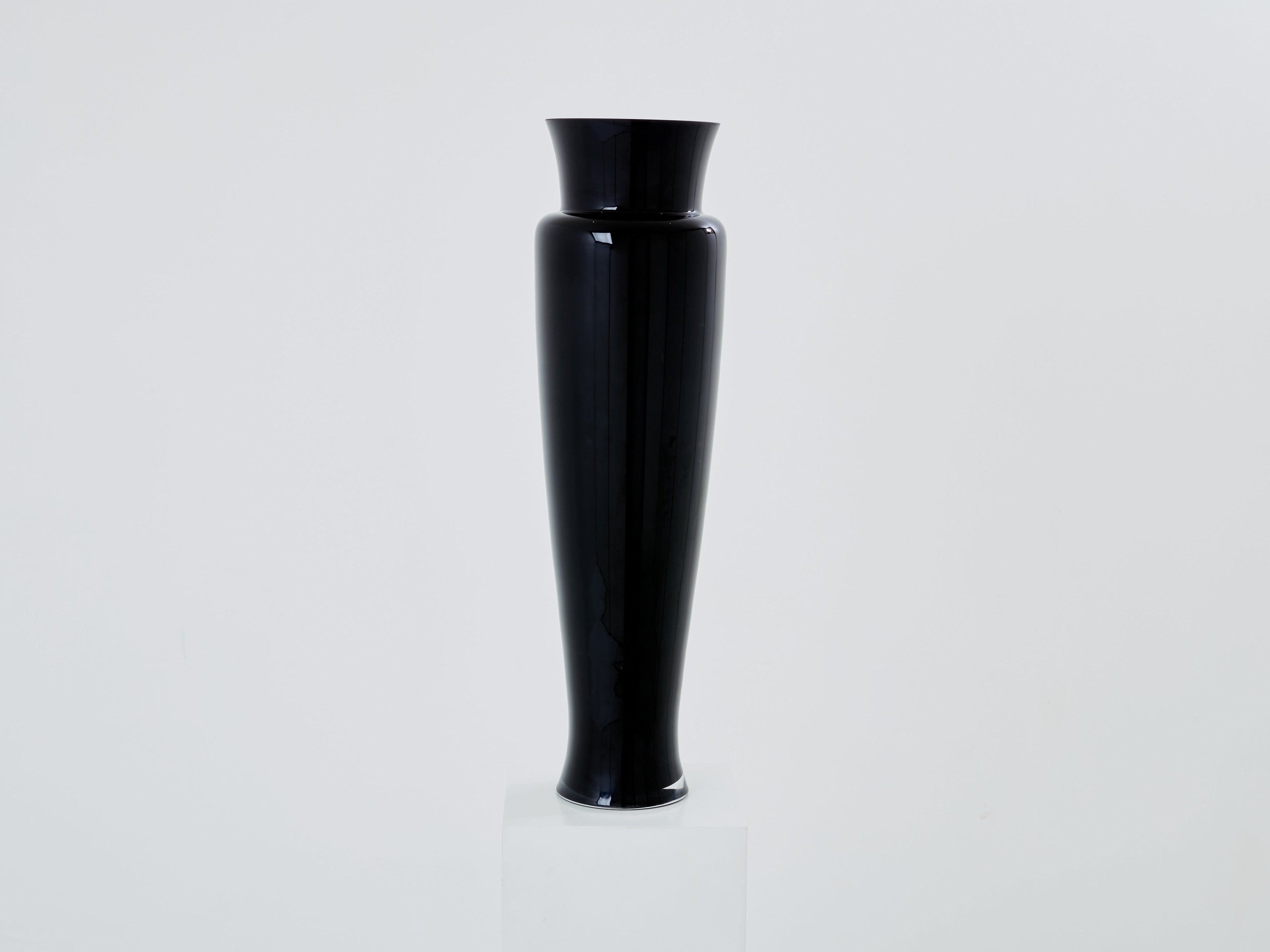 Anatole Riecke French Art Deco tall black opaline glass vase 1951
