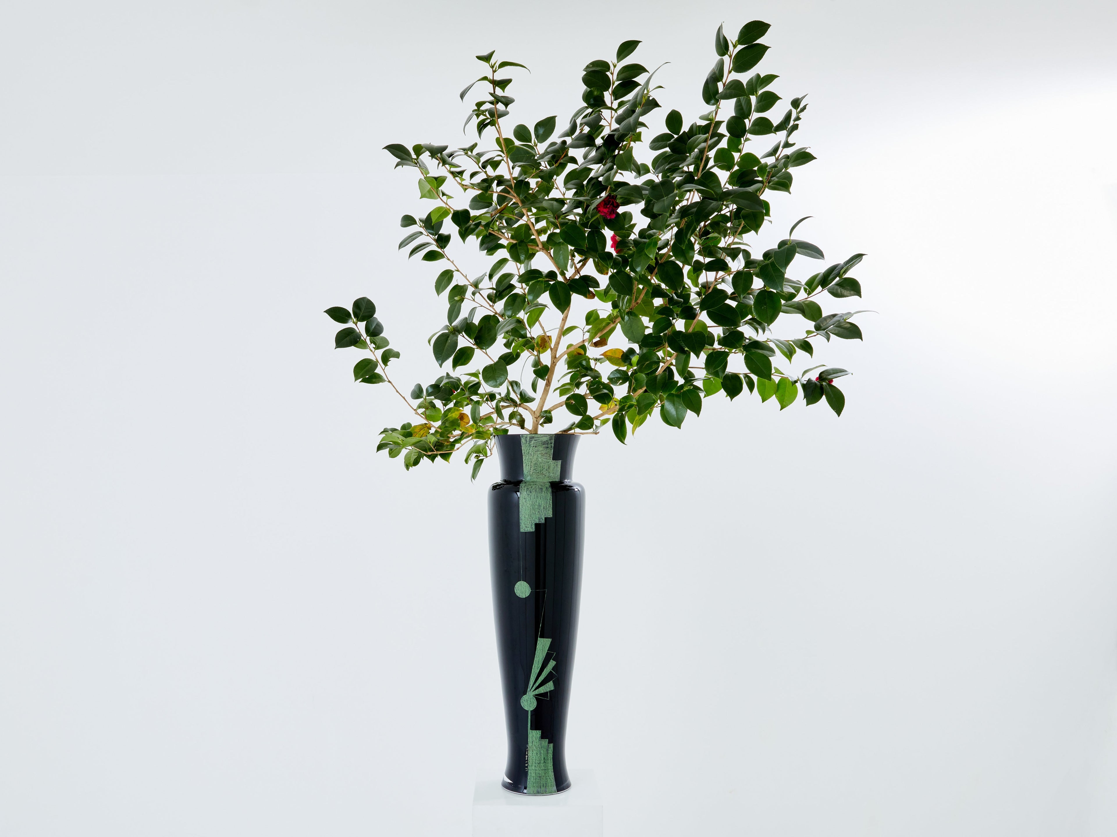 Anatole Riecke French Art Deco tall black opaline glass vase 1951