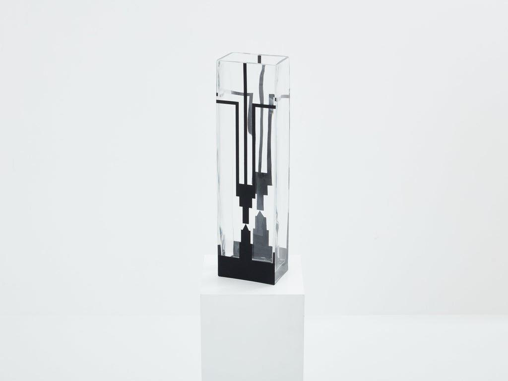Anatole Riecke French Art Deco tall frosted glass vase 1932