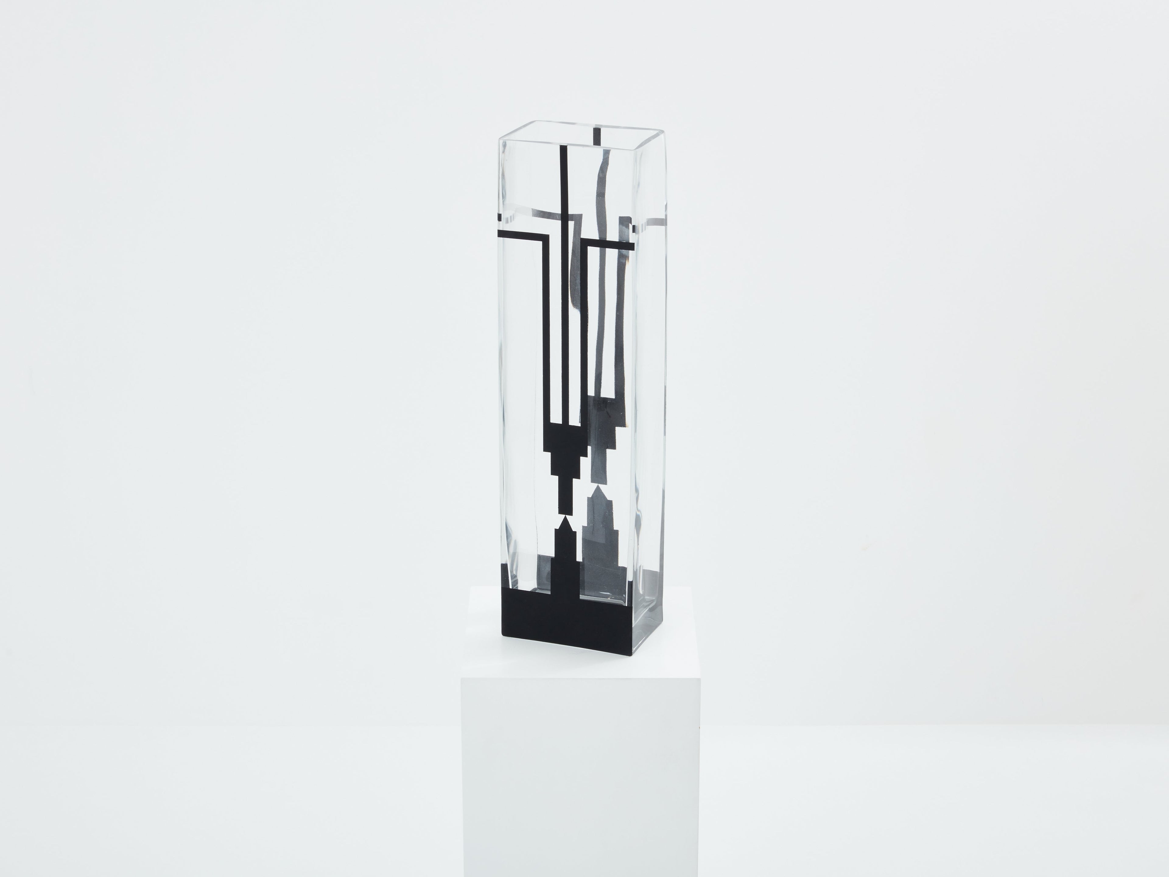 Anatole Riecke French Art Deco tall frosted glass vase 1932