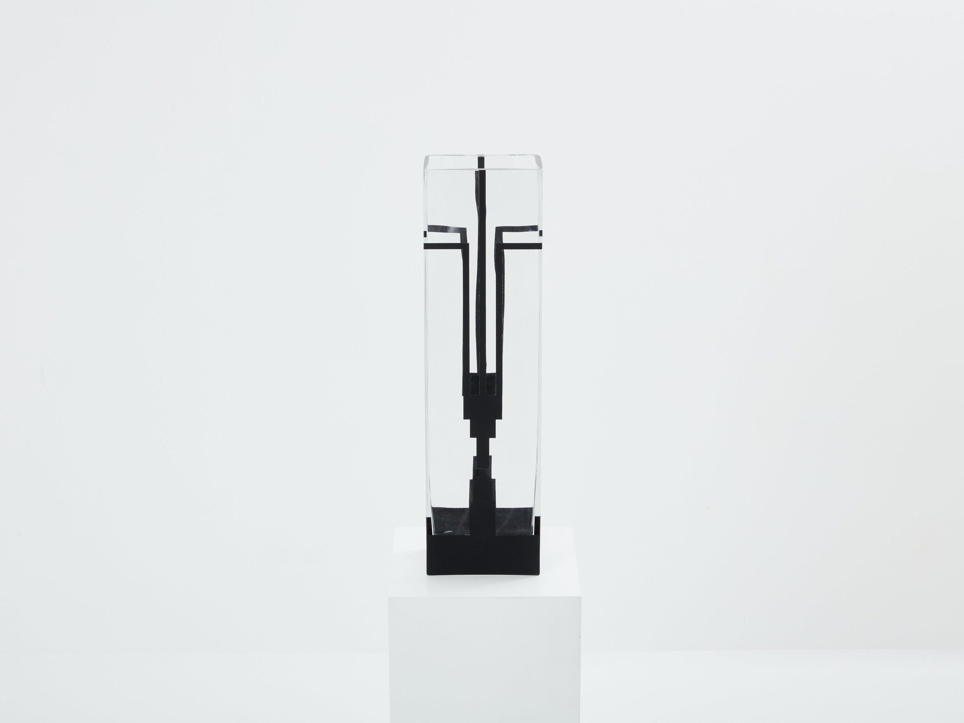 Anatole Riecke French Art Deco tall frosted glass vase 1932