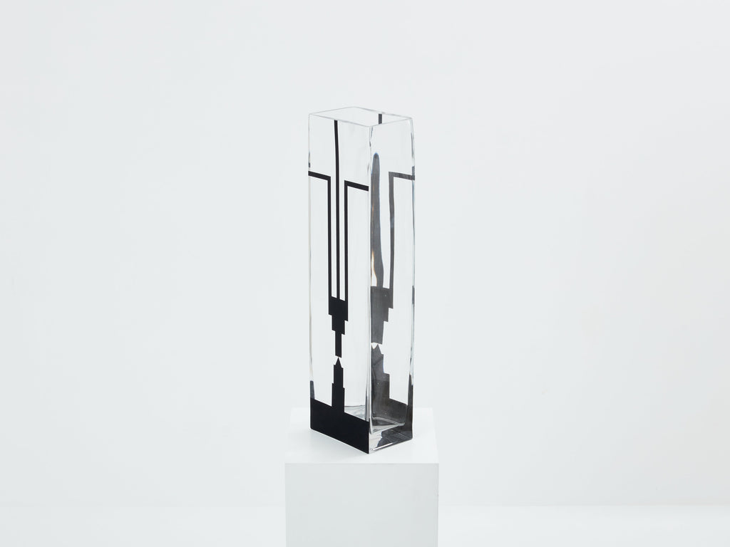 Anatole Riecke French Art Deco tall frosted glass vase 1932
