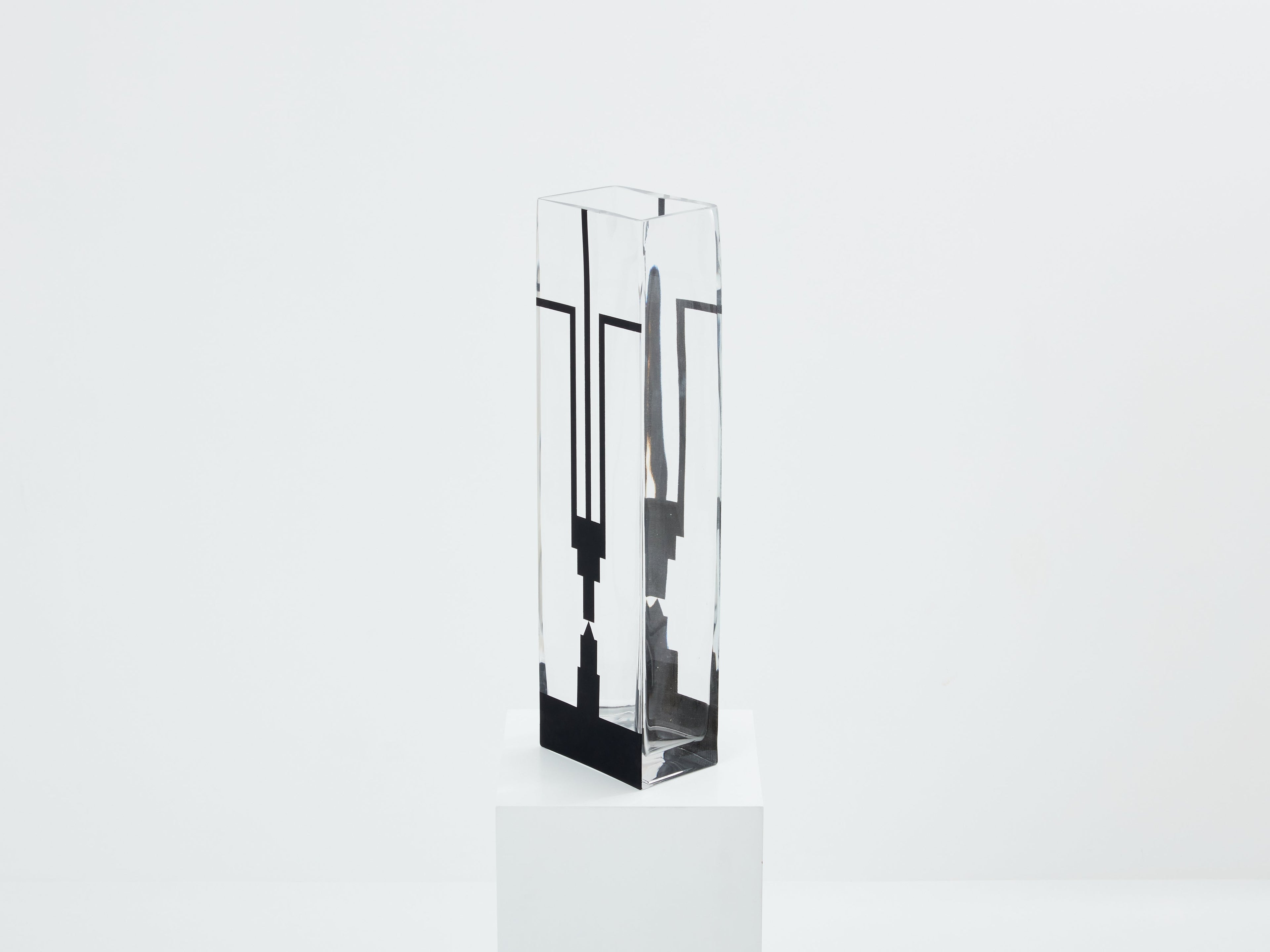 Anatole Riecke French Art Deco tall frosted glass vase 1932