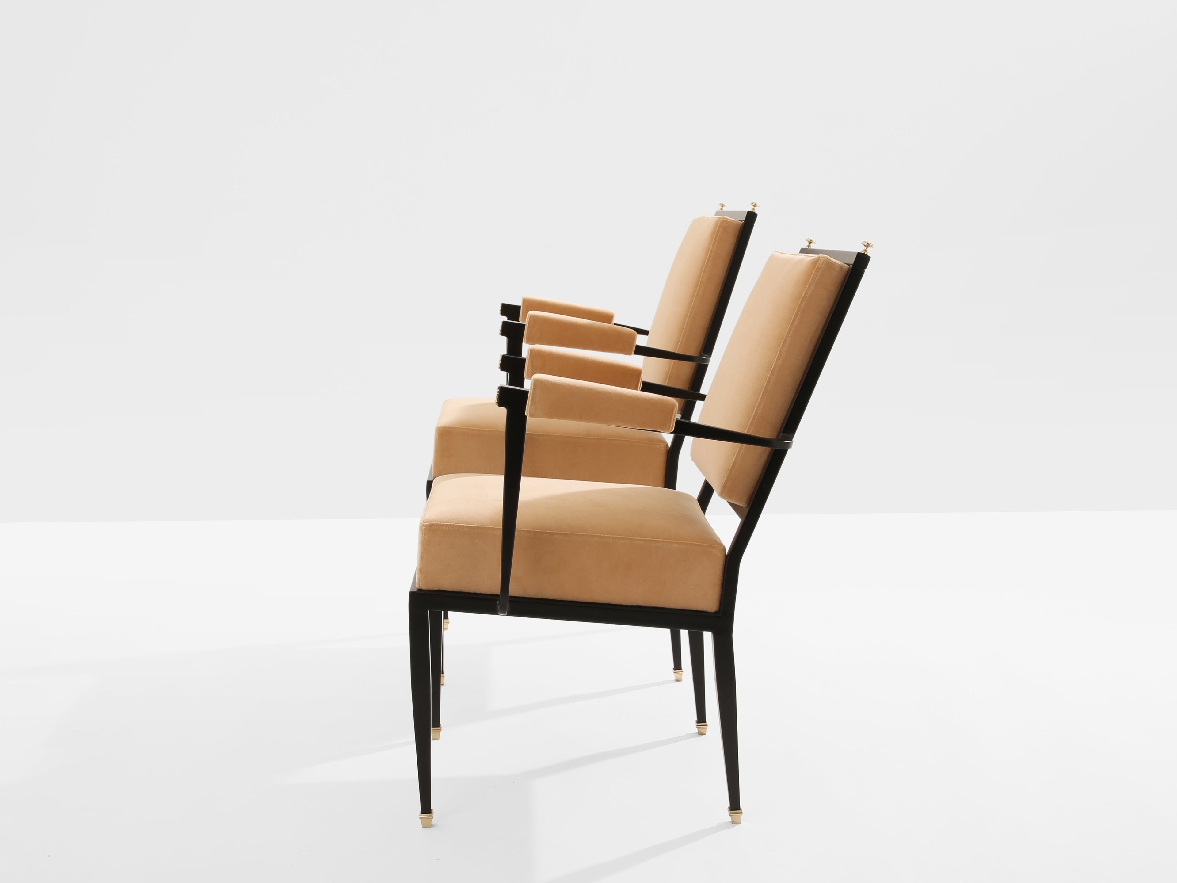 André Arbus attr. two metal bronze velvet neoclassical armchairs 1940s
