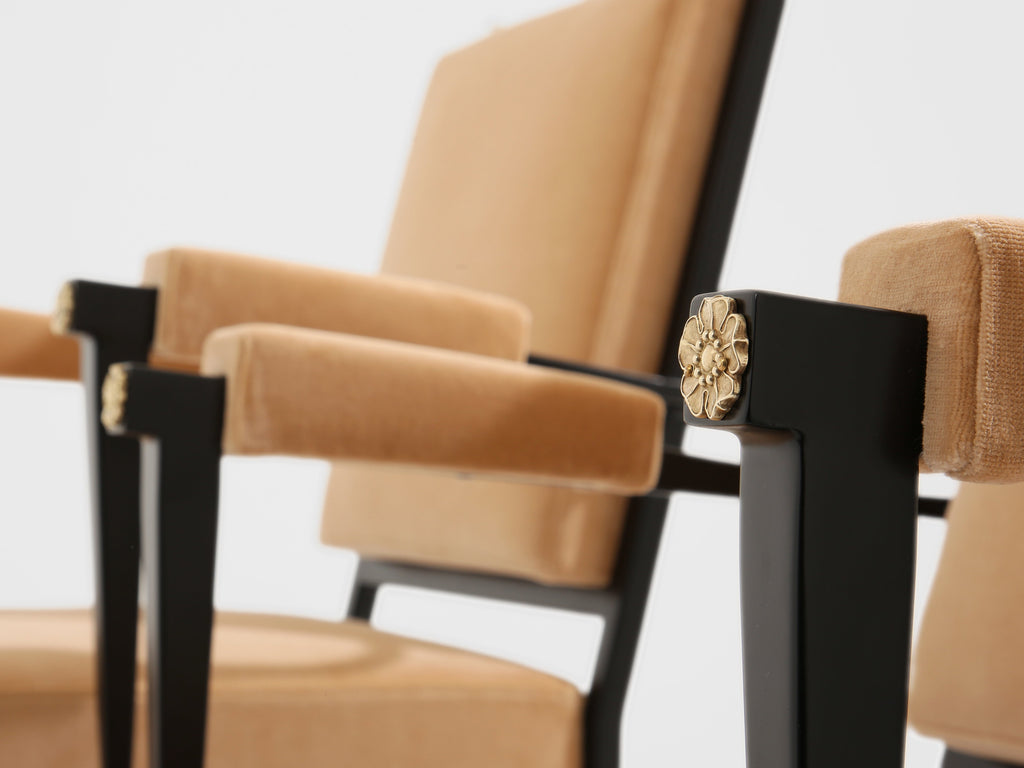 André Arbus attr. two metal bronze velvet neoclassical armchairs 1940s
