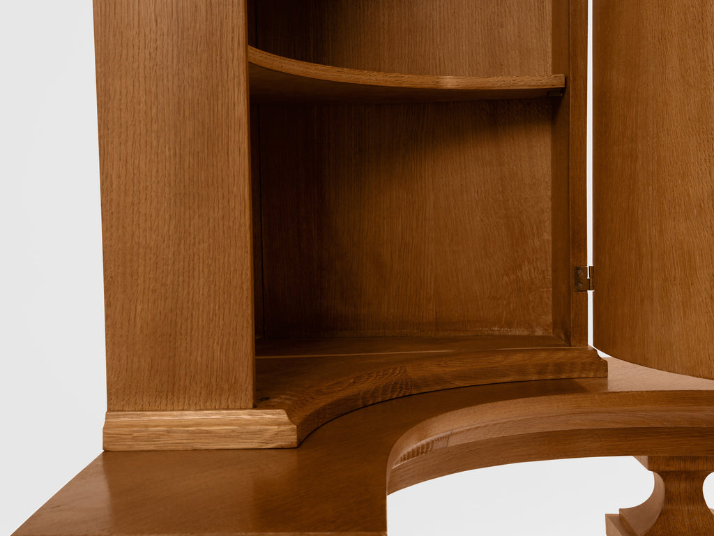André Arbus attr. pair of corner cabinets oak veneer and bronze 1940s
