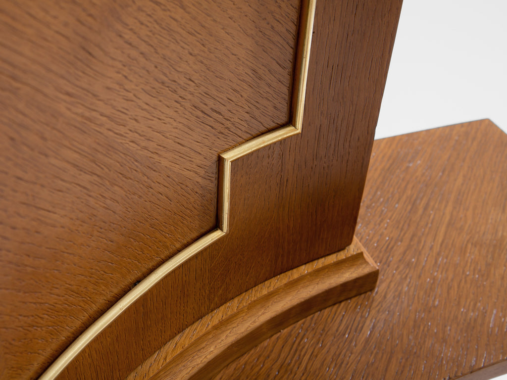 André Arbus attr. pair of corner cabinets oak veneer and bronze 1940s