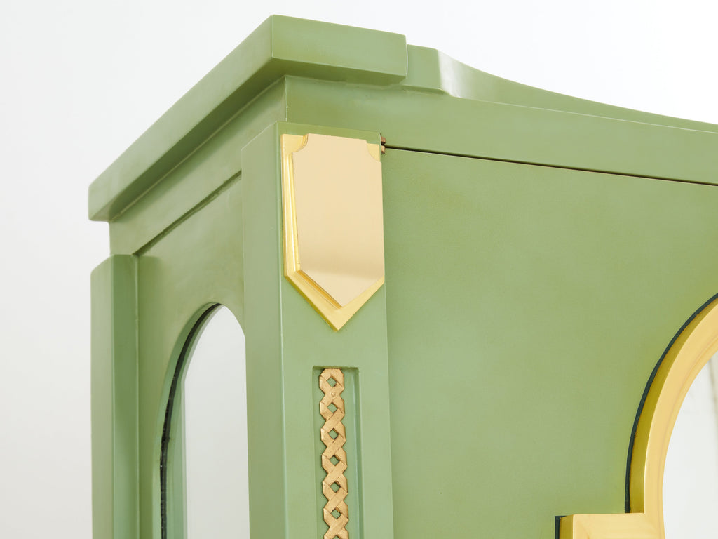 André Arbus pair of celadon green lacquered wardrobes gilt brass 1930