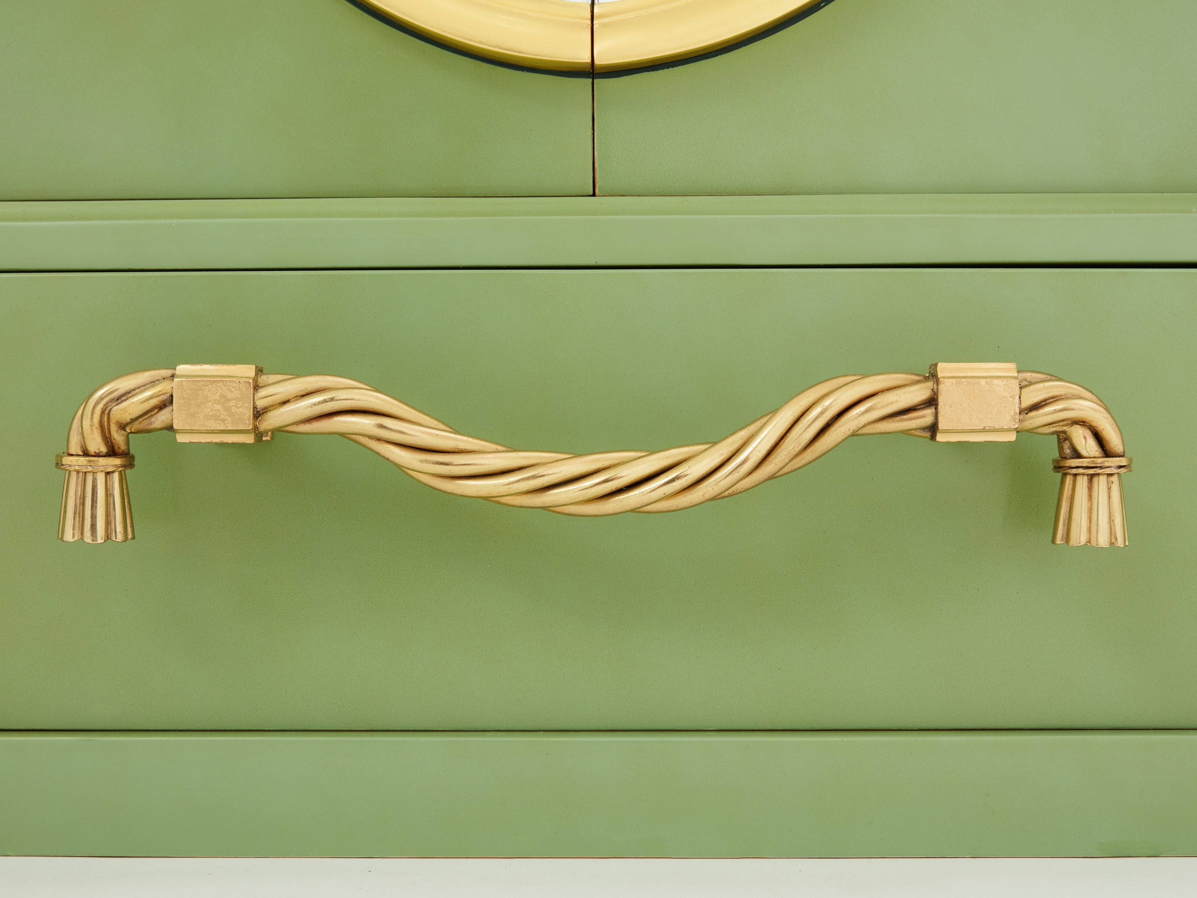 André Arbus pair of celadon green lacquered wardrobes gilt brass 1930