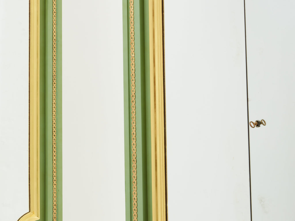 André Arbus pair of celadon green lacquered wardrobes gilt brass 1930
