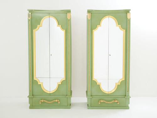 André Arbus pair of celadon green lacquered wardrobes gilt brass 1930