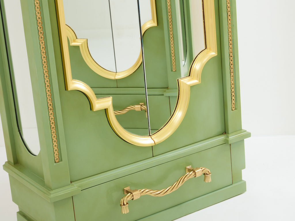 André Arbus pair of celadon green lacquered wardrobes gilt brass 1930
