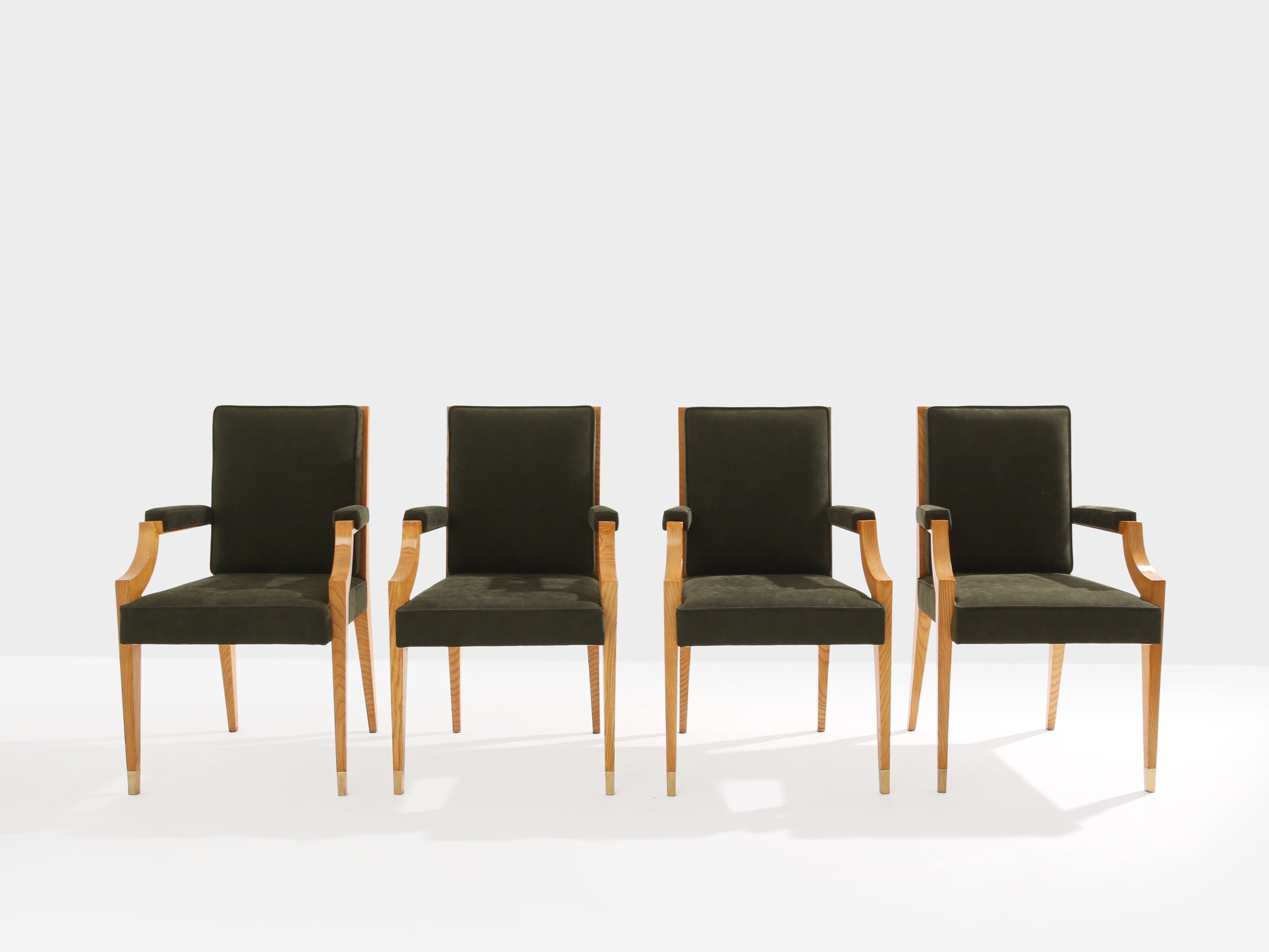 André Arbus set of four ash wood neoclassical armchairs 1940s