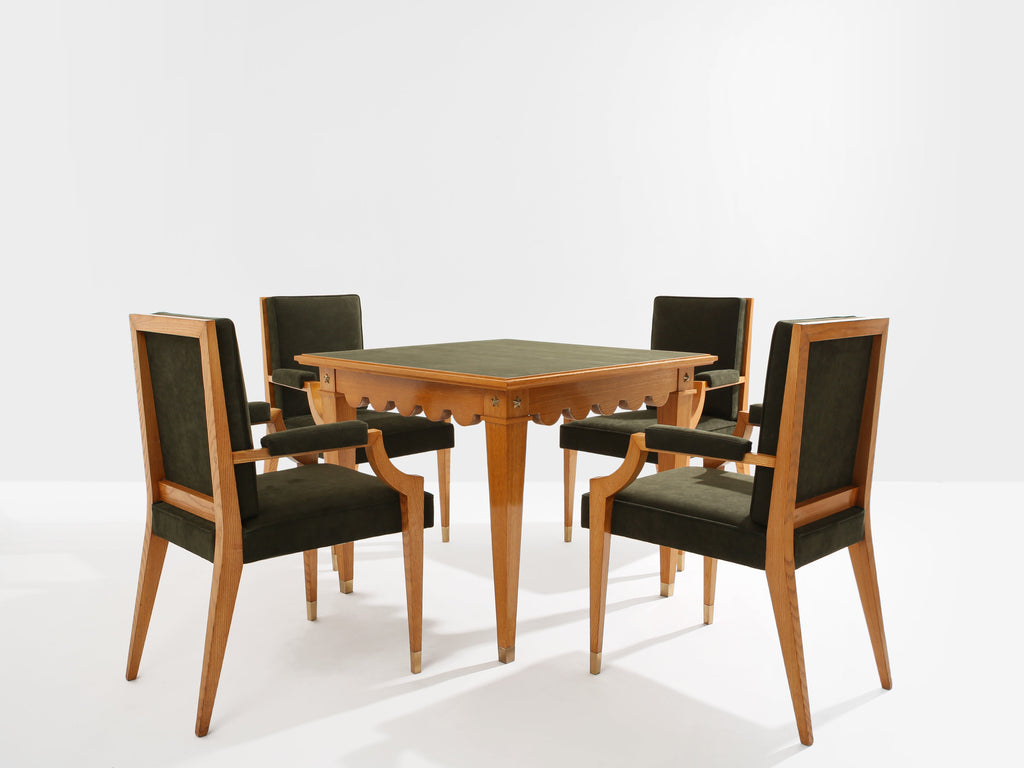 André Arbus set of four ash wood neoclassical armchairs 1940s