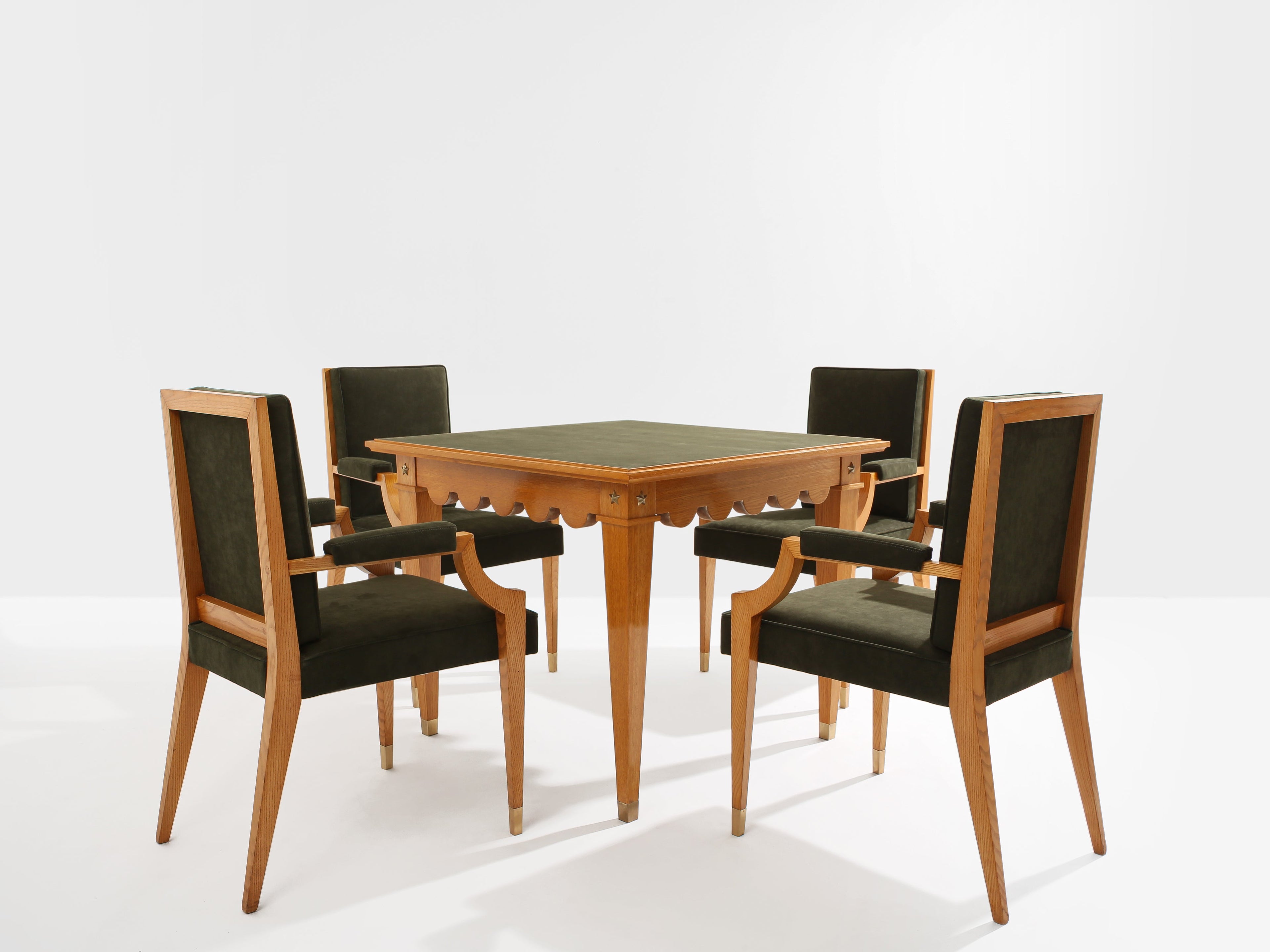 André Arbus set of four ash wood neoclassical armchairs 1940s