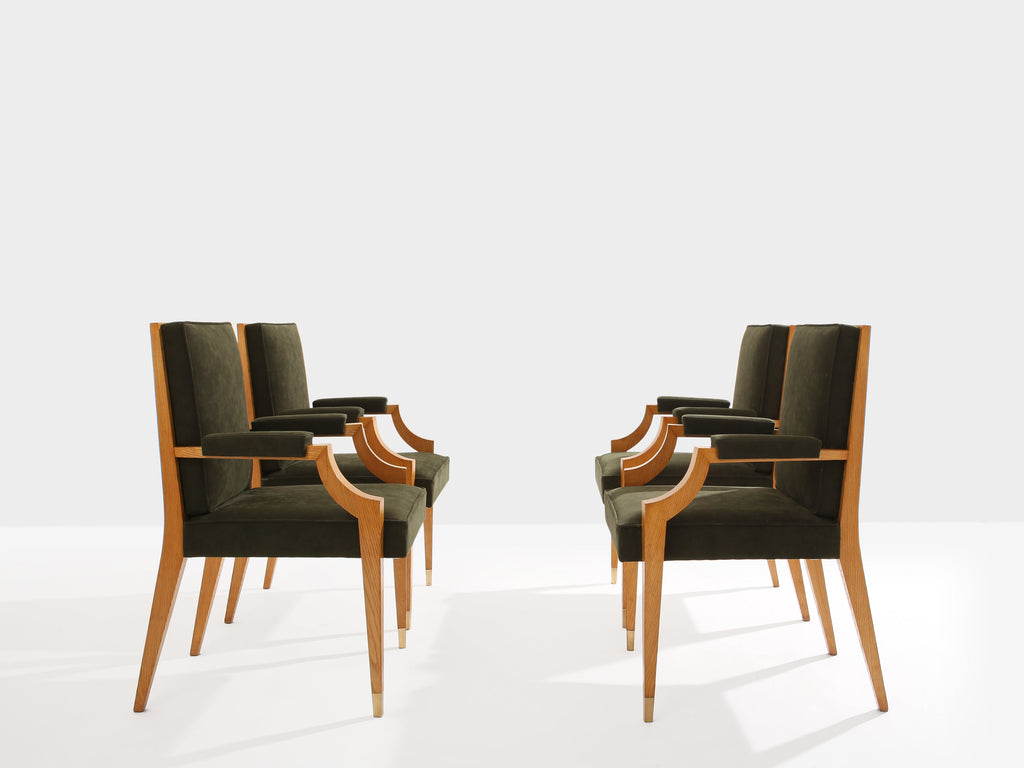 André Arbus set of four ash wood neoclassical armchairs 1940s