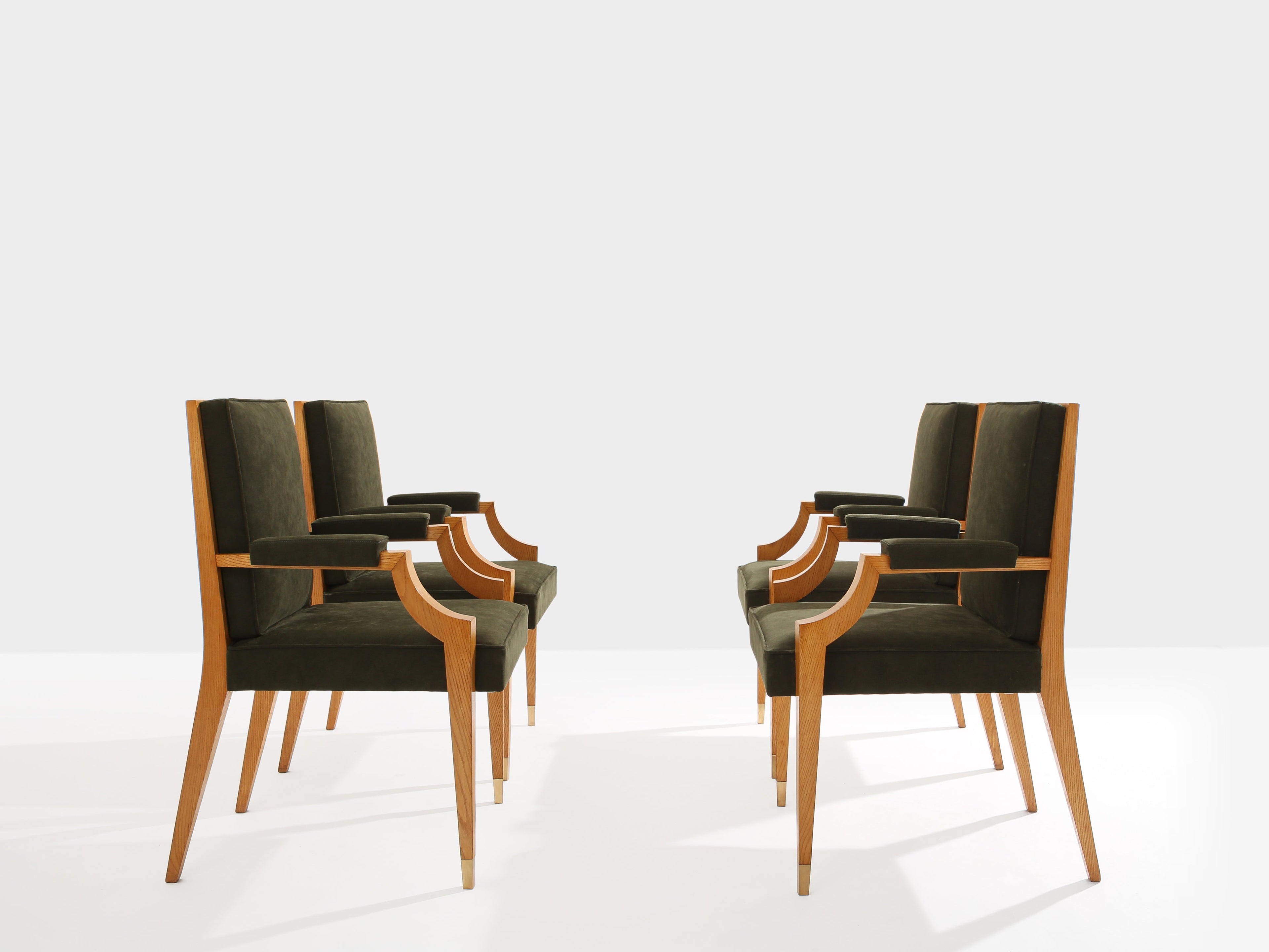 André Arbus set of four ash wood neoclassical armchairs 1940s
