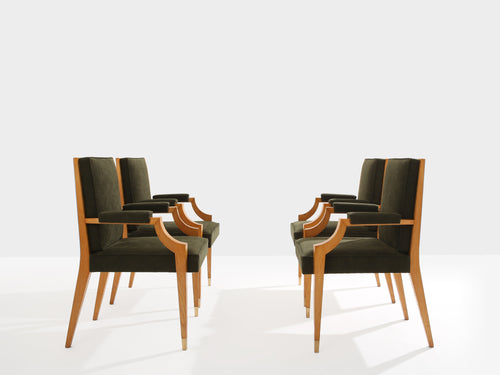 André Arbus set of four ash wood neoclassical armchairs 1940s