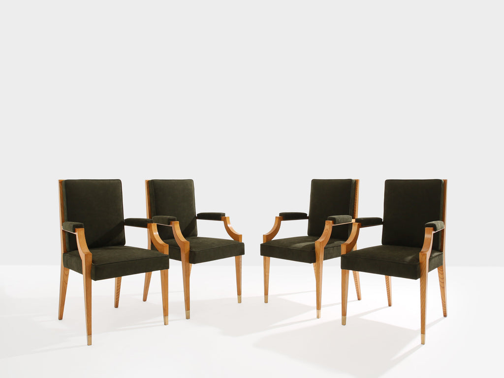 André Arbus set of four ash wood neoclassical armchairs 1940s