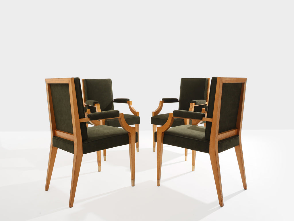 André Arbus set of four ash wood neoclassical armchairs 1940s