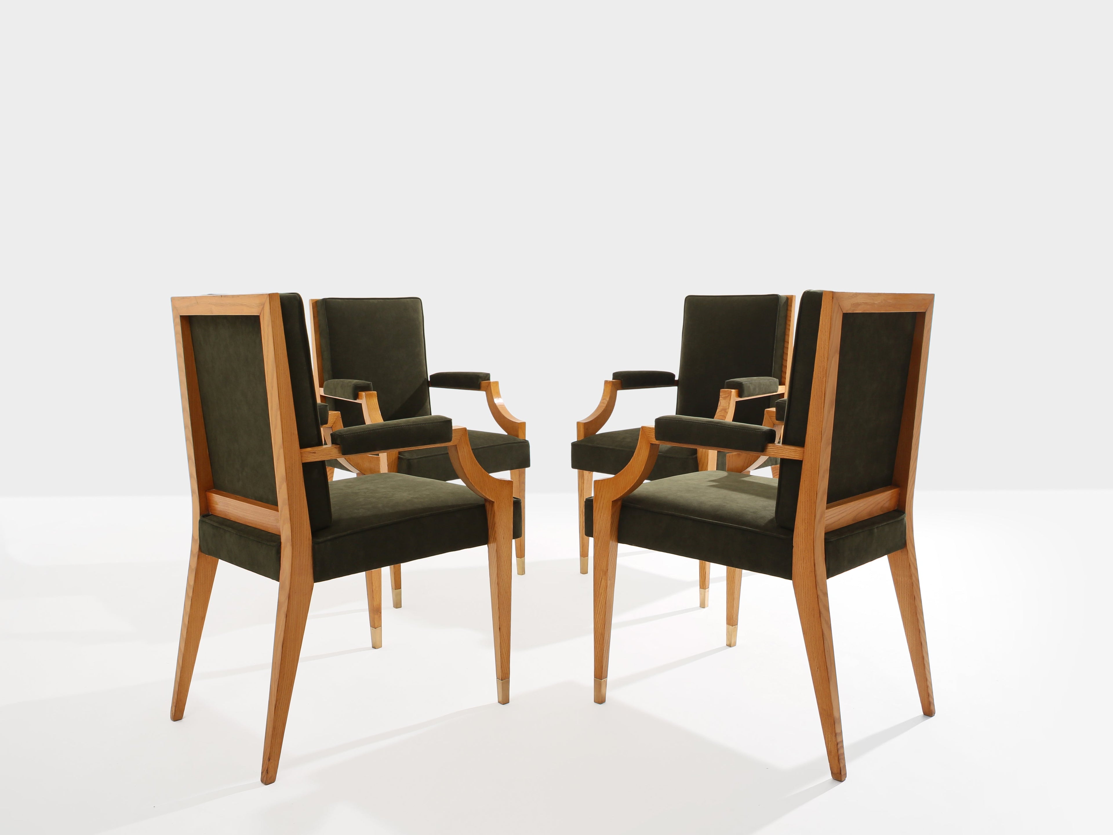 André Arbus set of four ash wood neoclassical armchairs 1940s