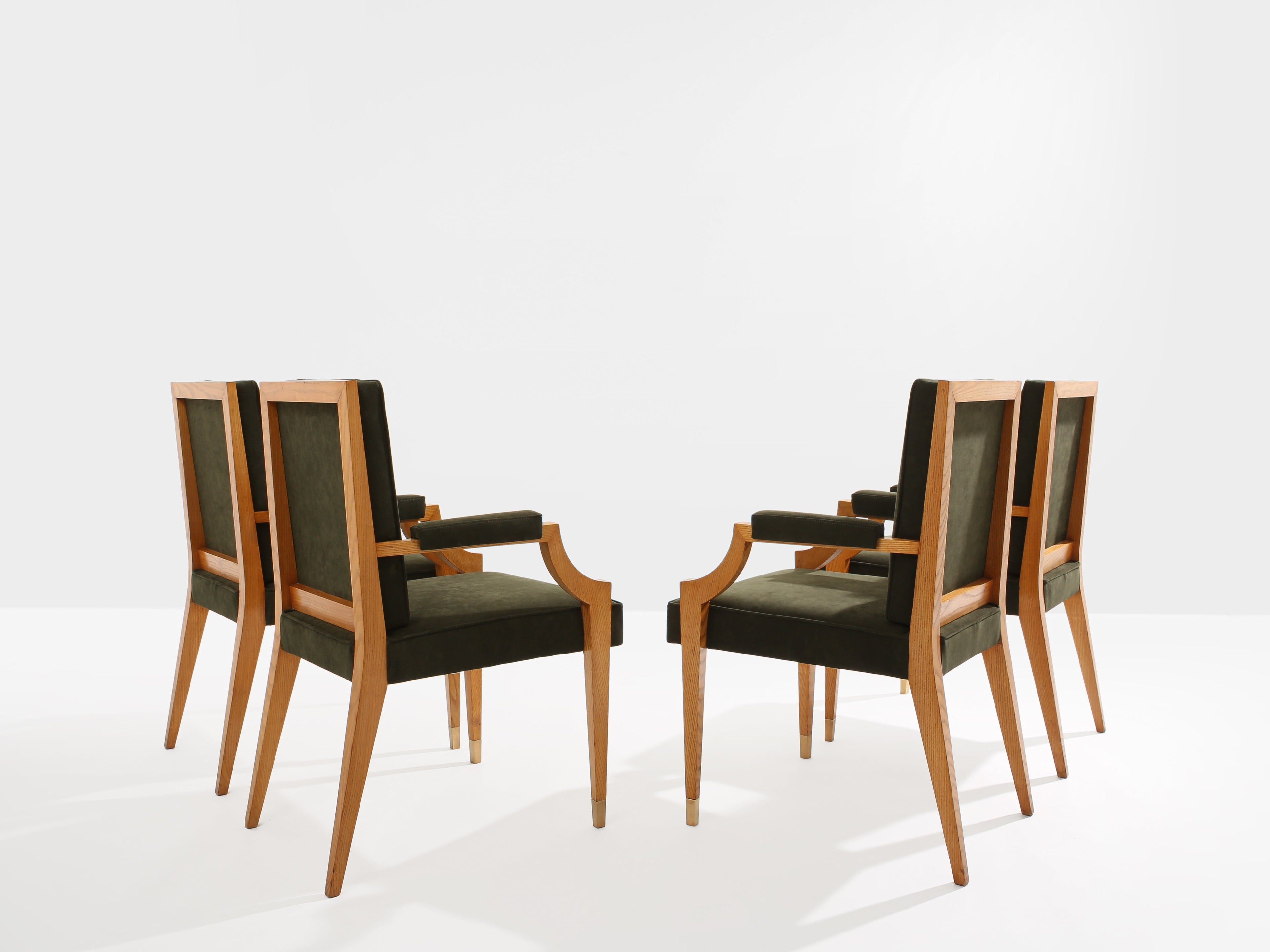 André Arbus set of four ash wood neoclassical armchairs 1940s