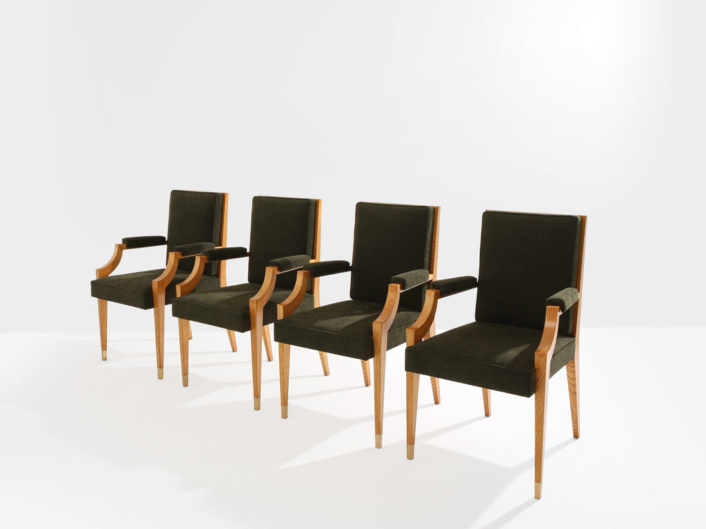 André Arbus set of four ash wood neoclassical armchairs 1940s