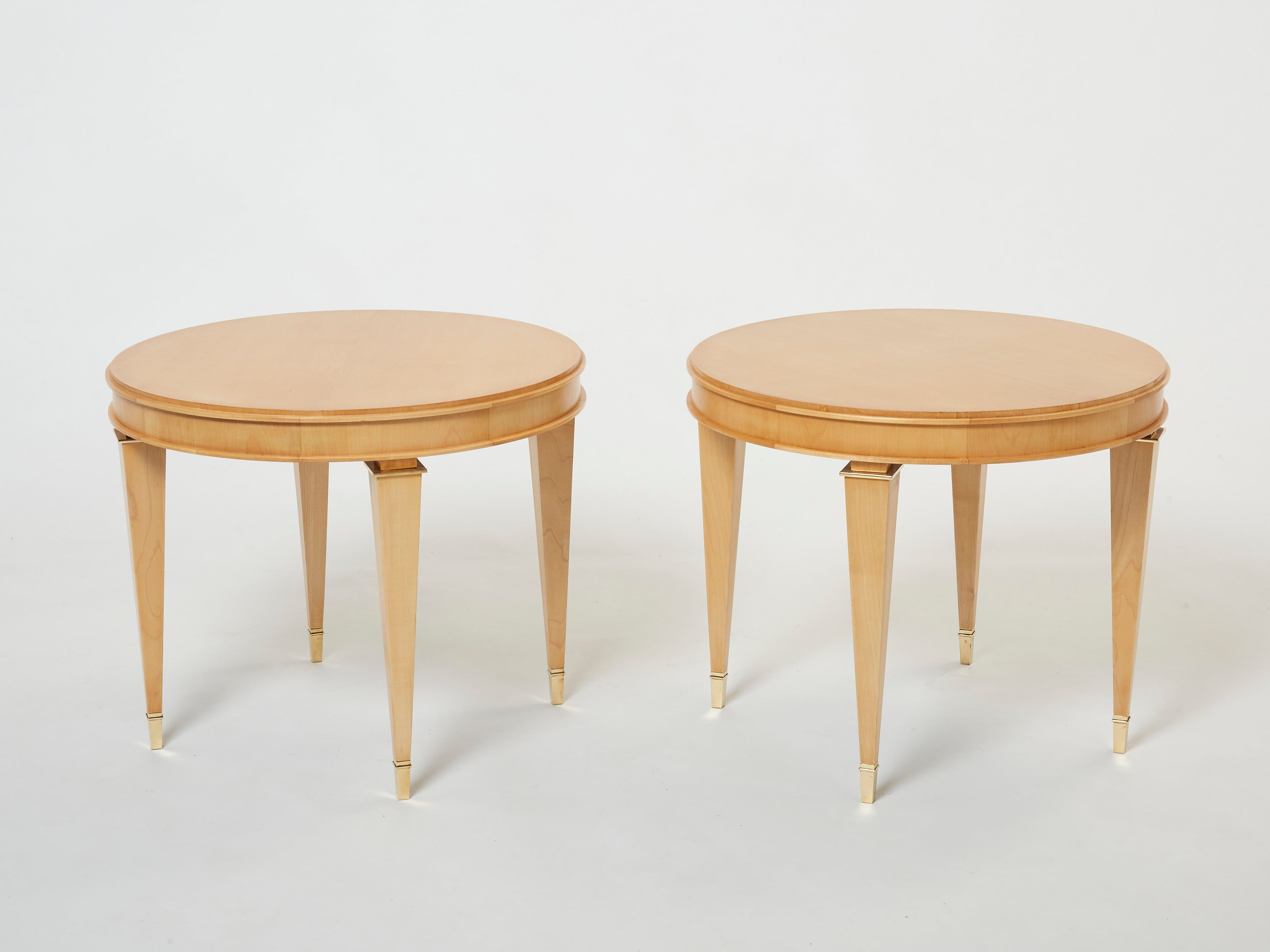 André Arbus pair of sycamore brass neoclassical gueridon tables 1940s