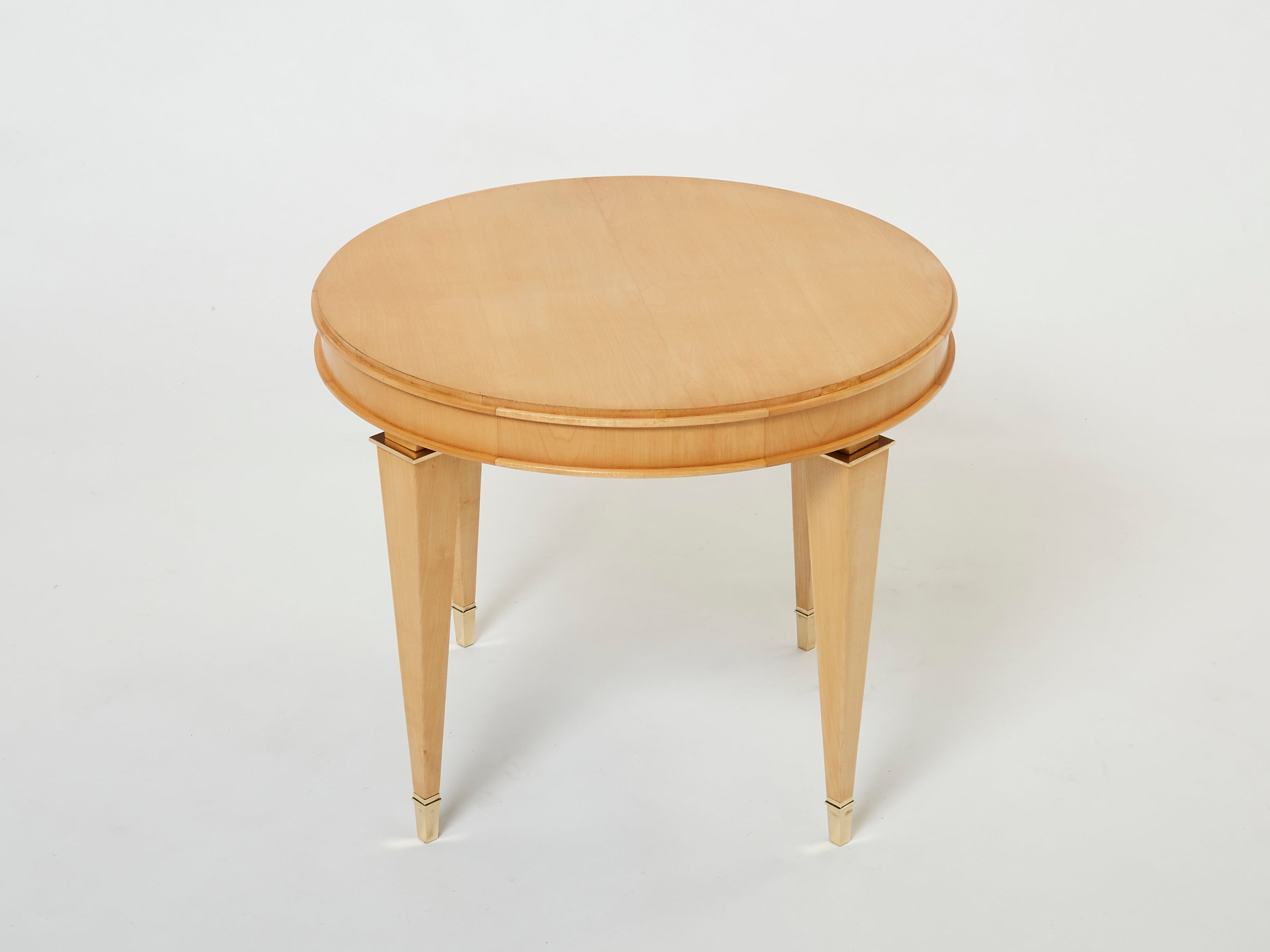 André Arbus pair of sycamore brass neoclassical gueridon tables 1940s