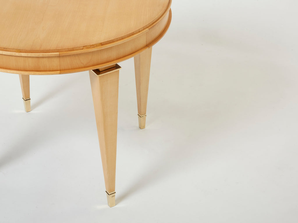 André Arbus pair of sycamore brass neoclassical gueridon tables 1940s
