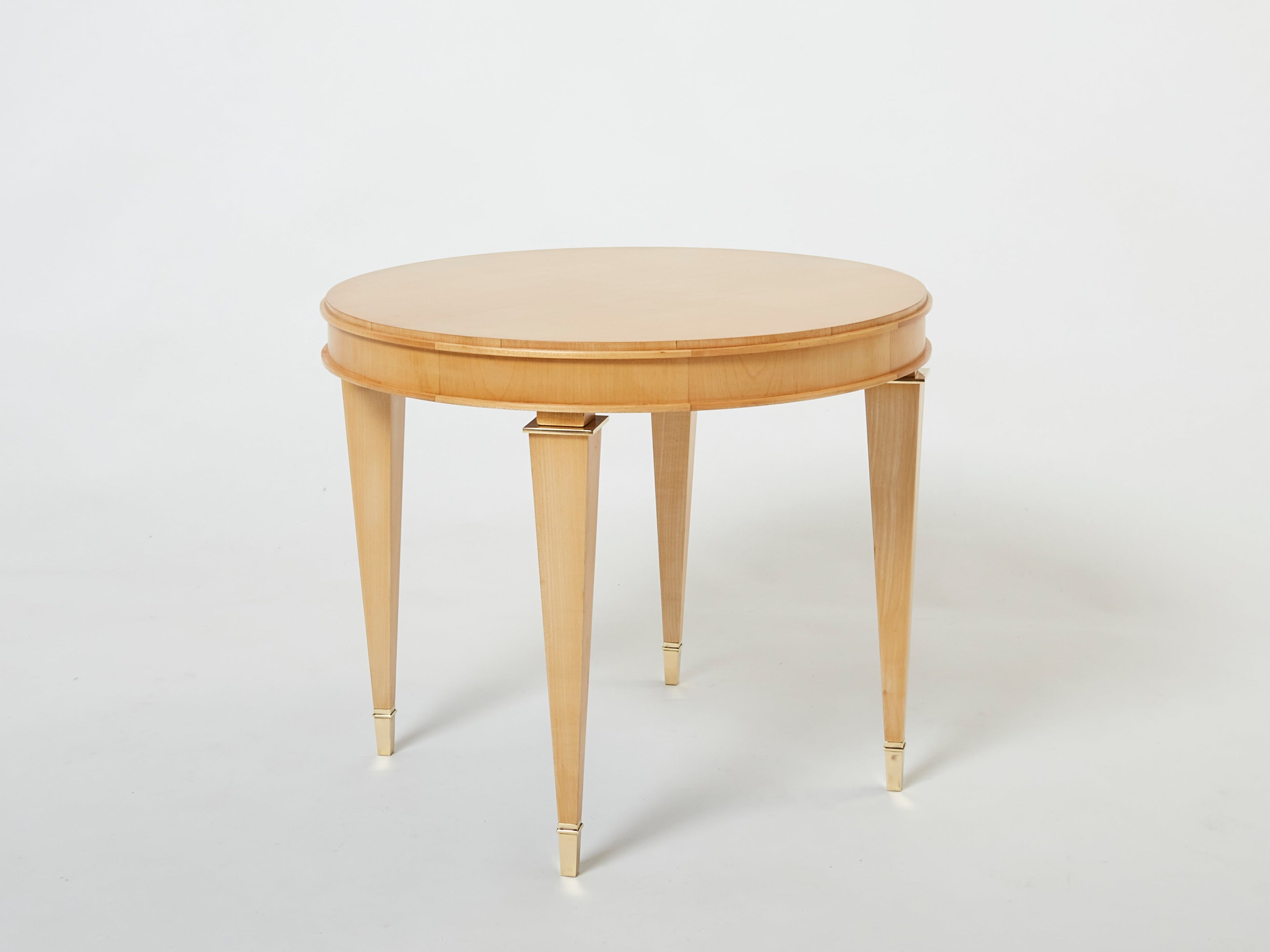 André Arbus pair of sycamore brass neoclassical gueridon tables 1940s
