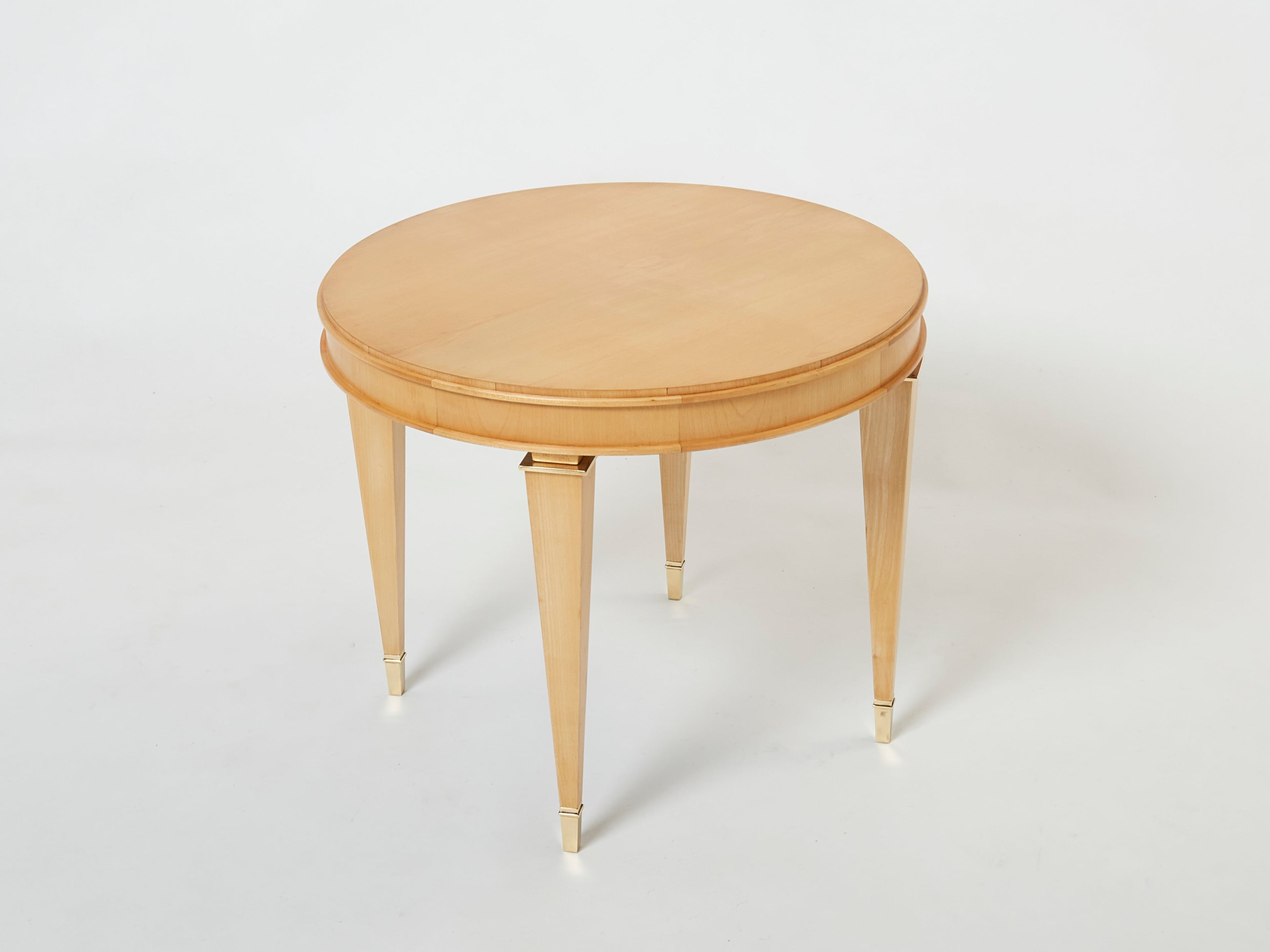 André Arbus pair of sycamore brass neoclassical gueridon tables 1940s