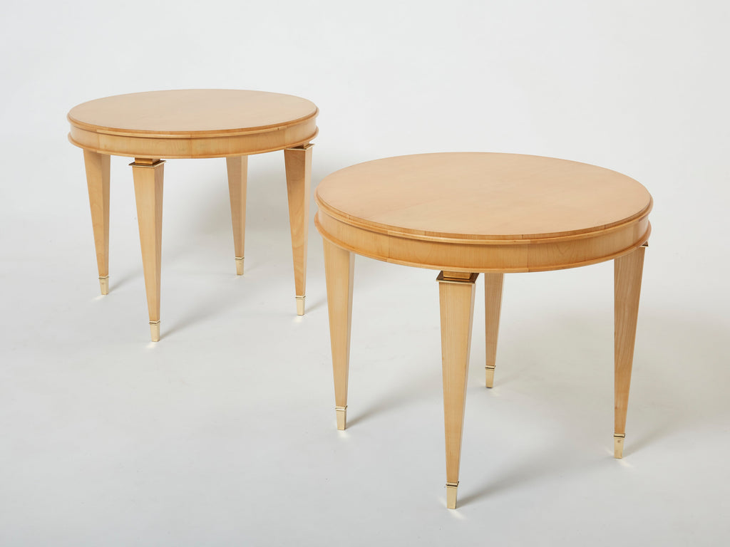 André Arbus pair of sycamore brass neoclassical gueridon tables 1940s