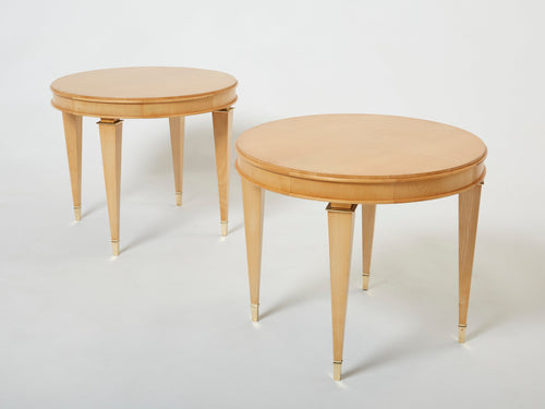 André Arbus pair of sycamore brass neoclassical gueridon tables 1940s