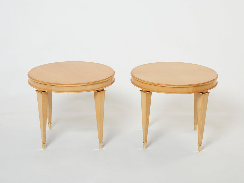 André Arbus pair of sycamore brass neoclassical gueridon tables 1940s