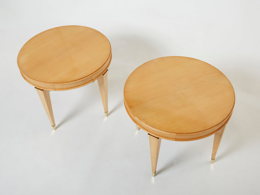 André Arbus pair of sycamore brass neoclassical gueridon tables 1940s