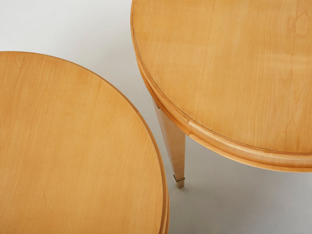 André Arbus pair of sycamore brass neoclassical gueridon tables 1940s