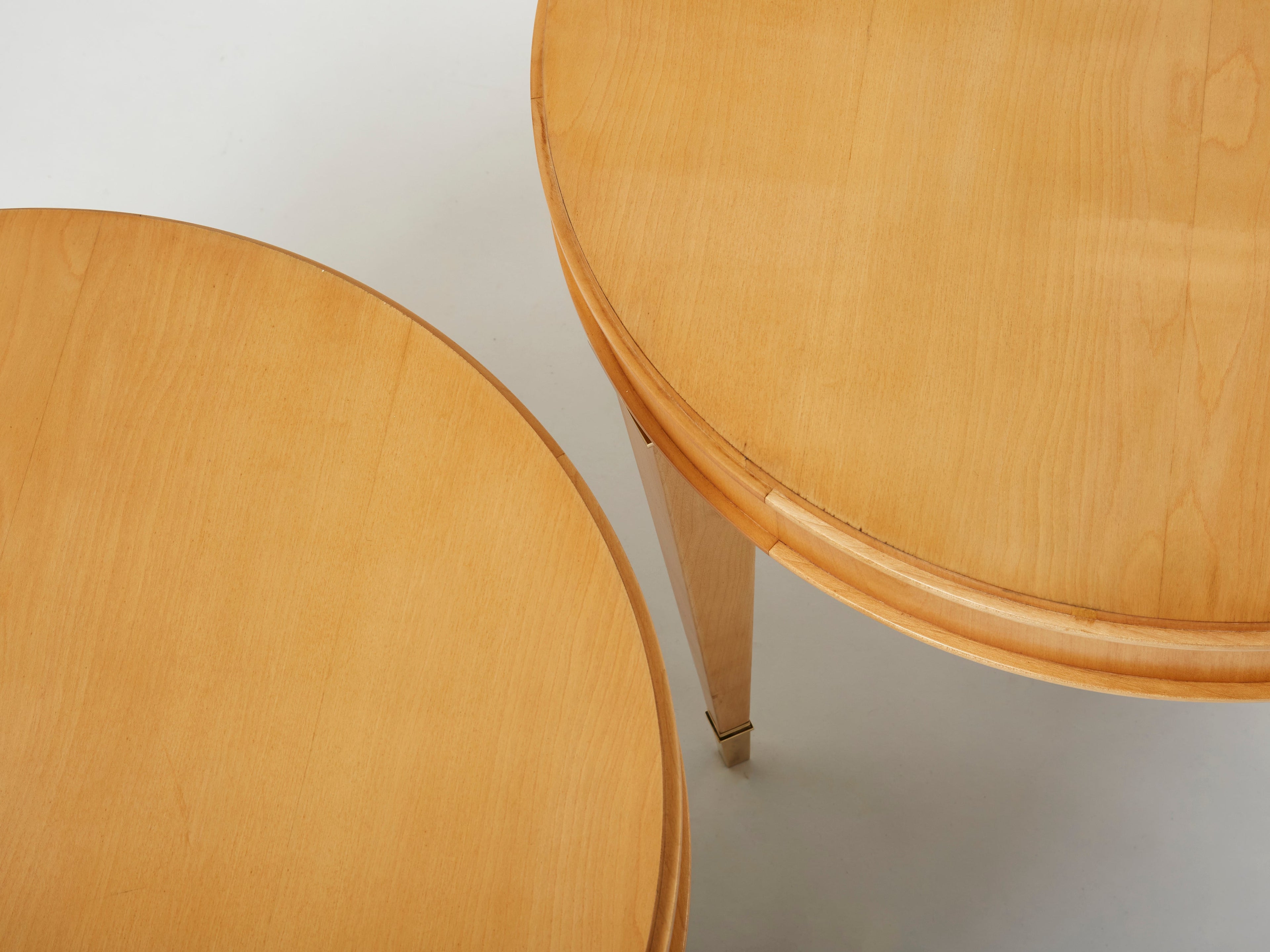 André Arbus pair of sycamore brass neoclassical gueridon tables 1940s