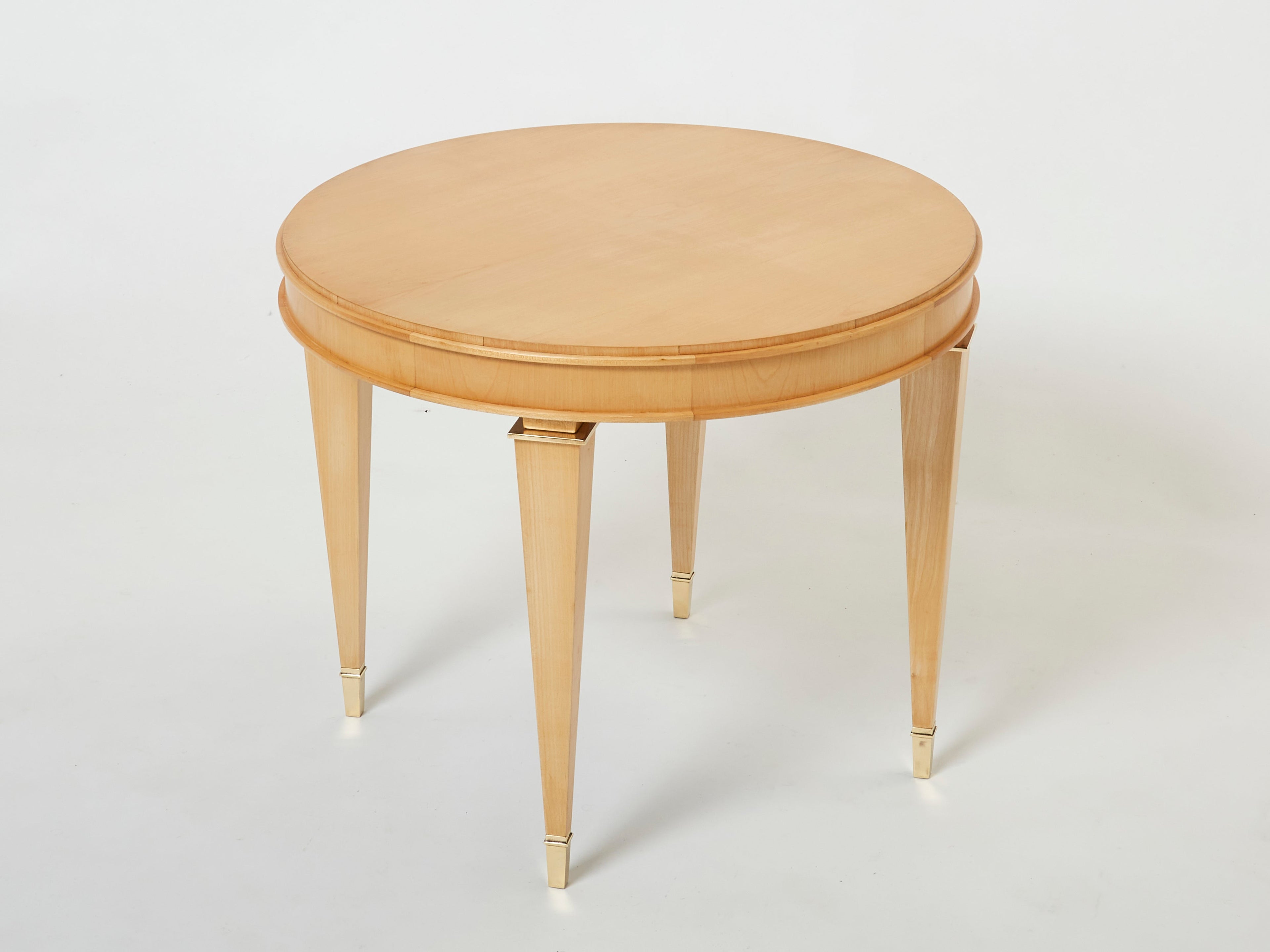 André Arbus pair of sycamore brass neoclassical gueridon tables 1940s