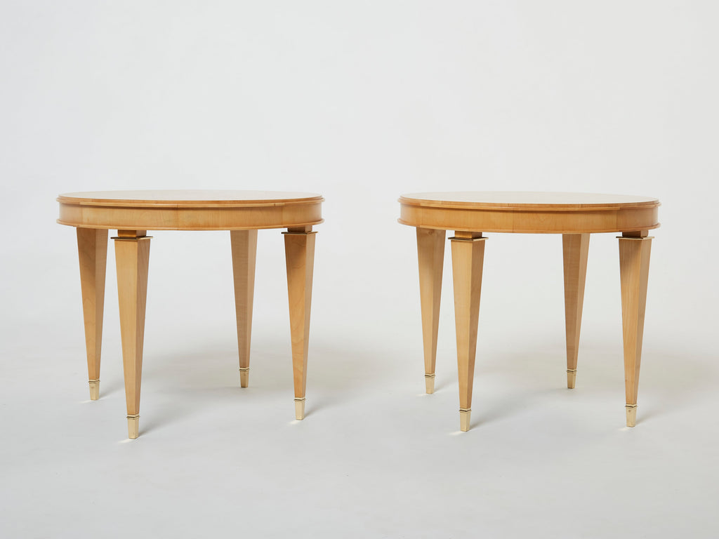 André Arbus pair of sycamore brass neoclassical gueridon tables 1940s