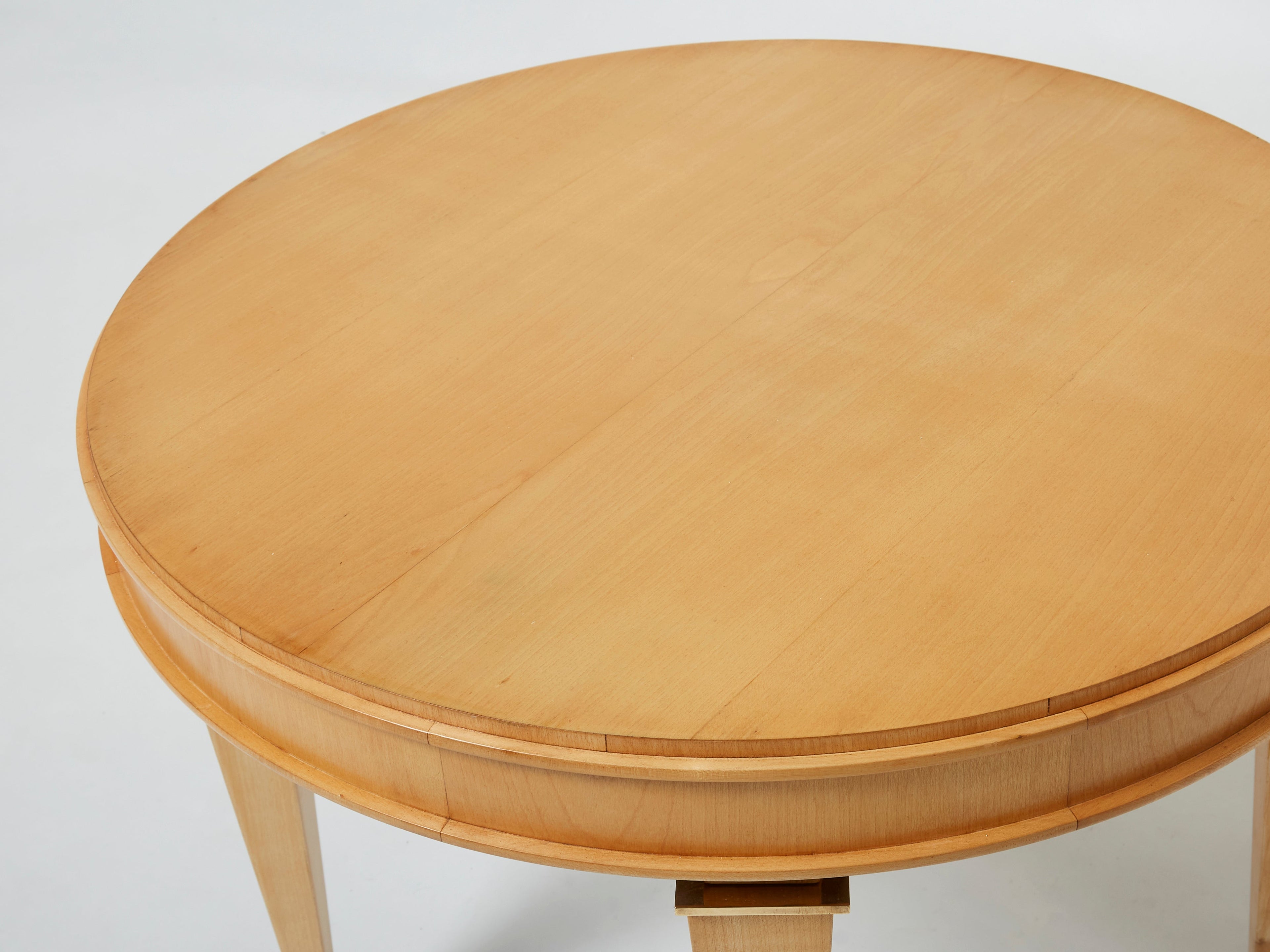 André Arbus pair of sycamore brass neoclassical gueridon tables 1940s