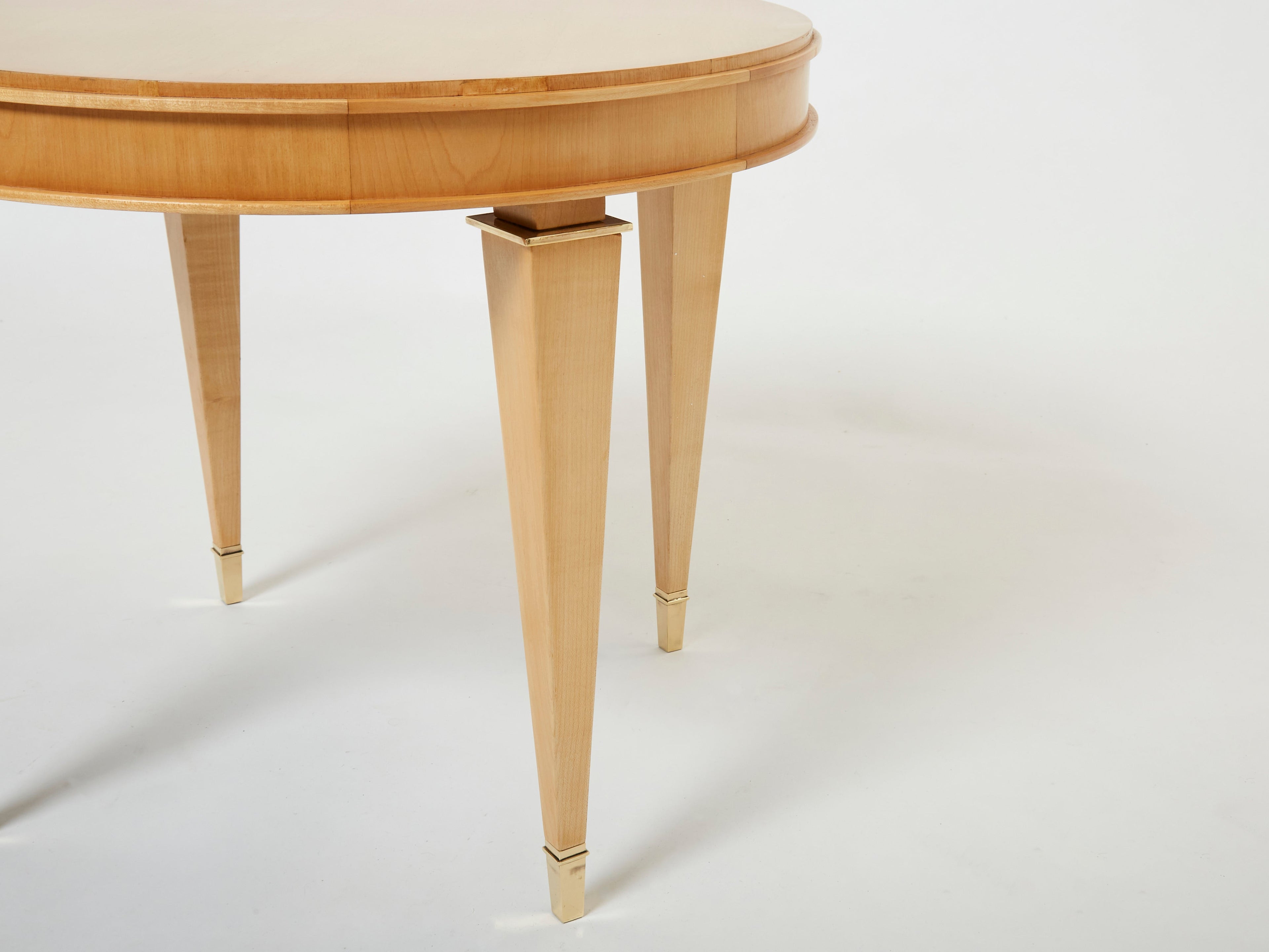 André Arbus pair of sycamore brass neoclassical gueridon tables 1940s