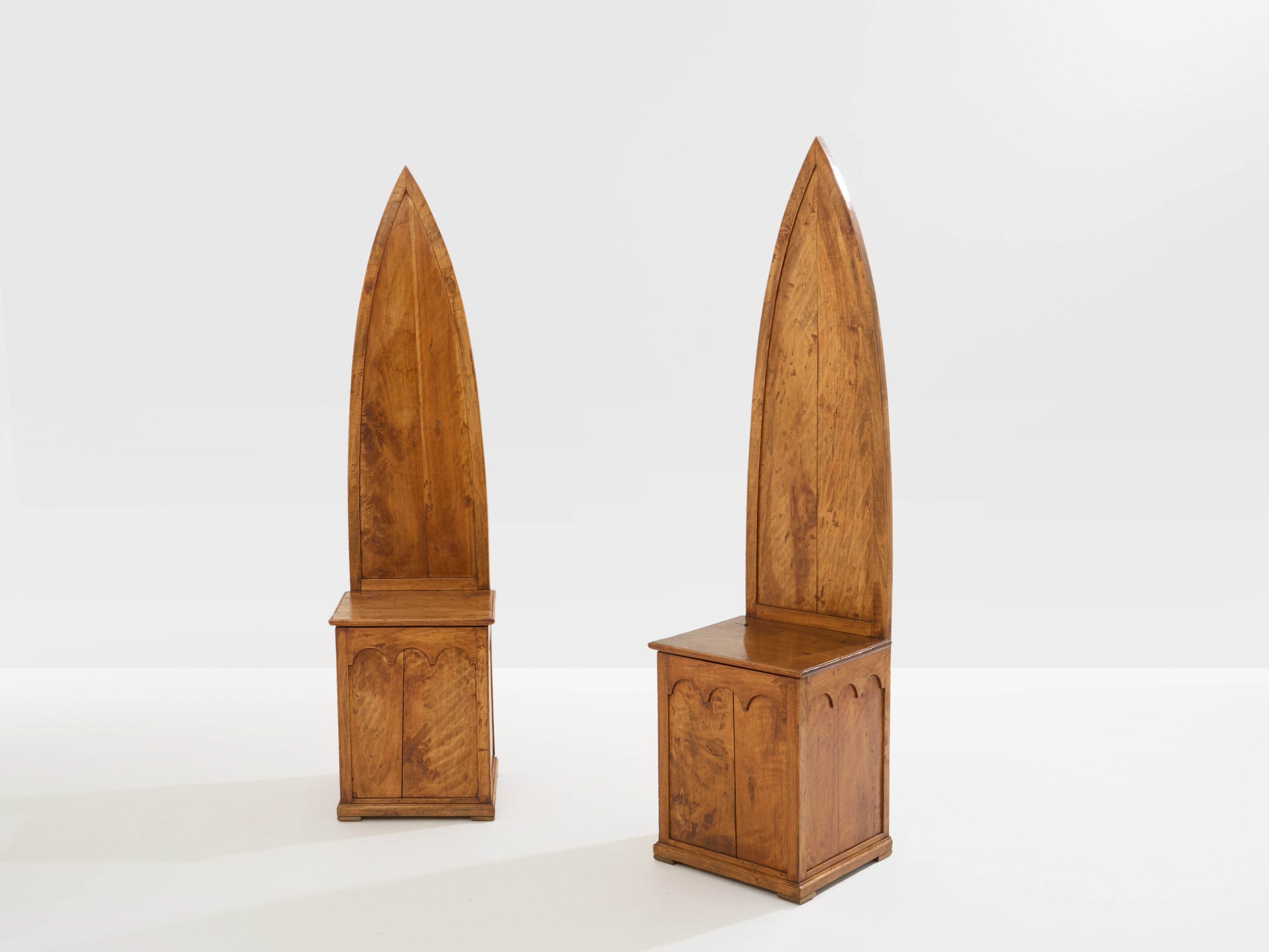 Andrea Salvetti pair of neo-gothic chairs solid pine 1994
