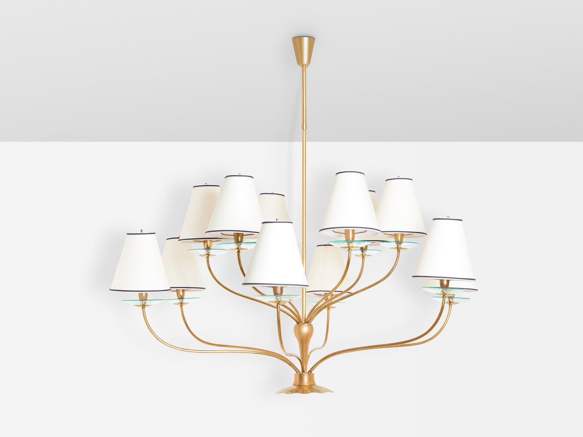 Angelo Lelii for Arredoluce brass crystal glass chandelier 1940