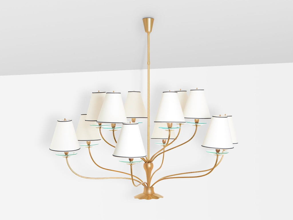 Angelo Lelii for Arredoluce brass crystal glass chandelier 1940