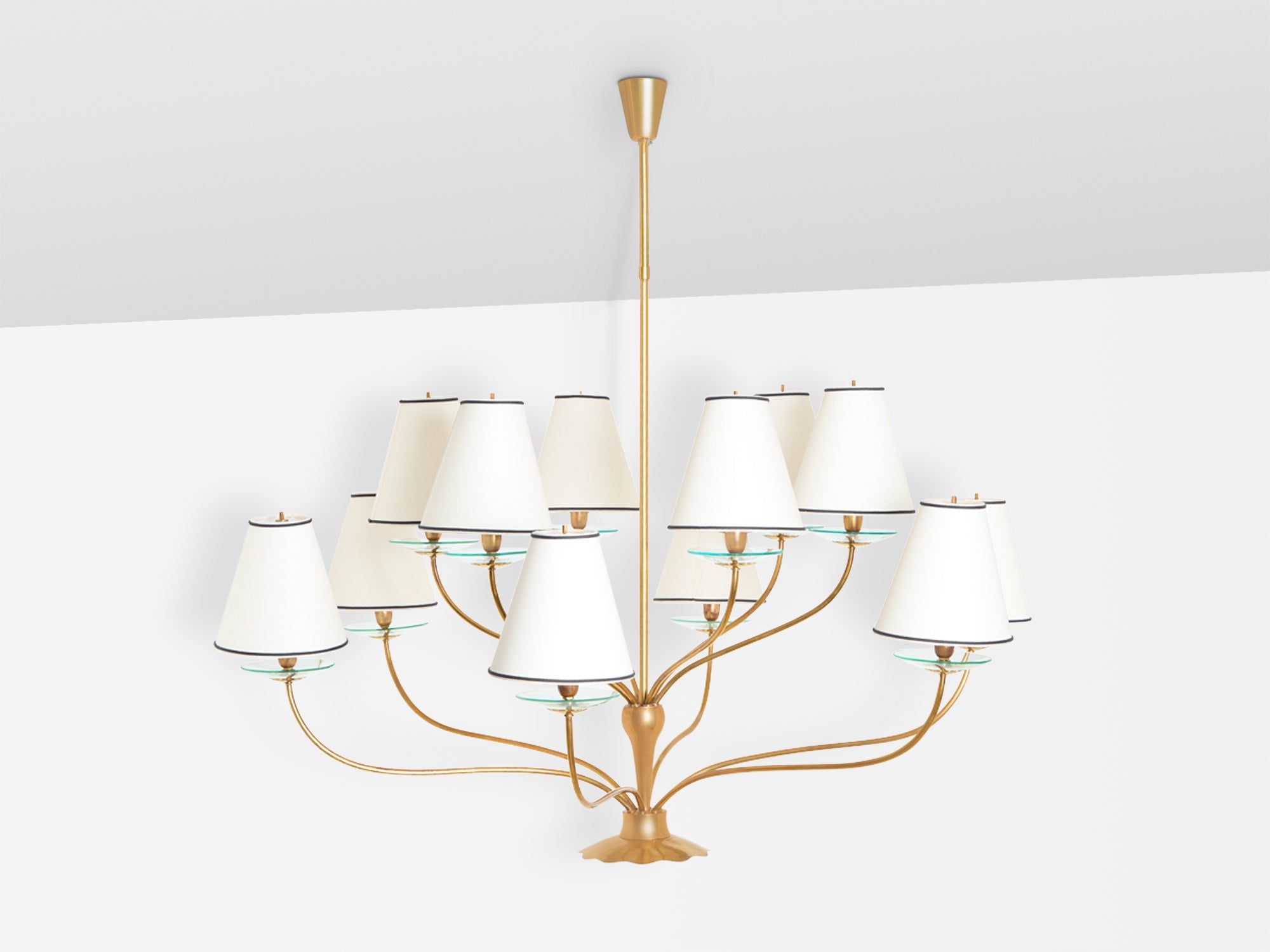 Angelo Lelii for Arredoluce brass crystal glass chandelier 1940