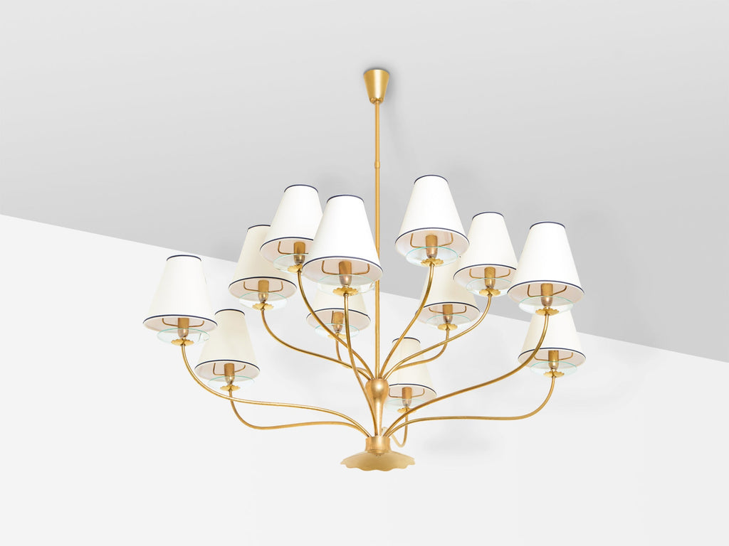 Angelo Lelii for Arredoluce brass crystal glass chandelier 1940