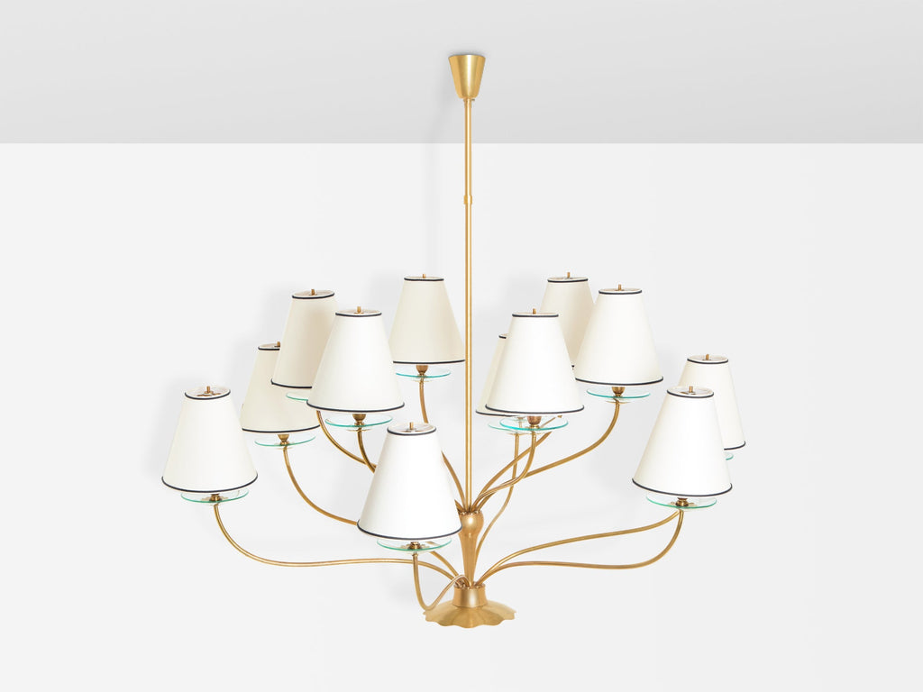 Angelo Lelii for Arredoluce brass crystal glass chandelier 1940